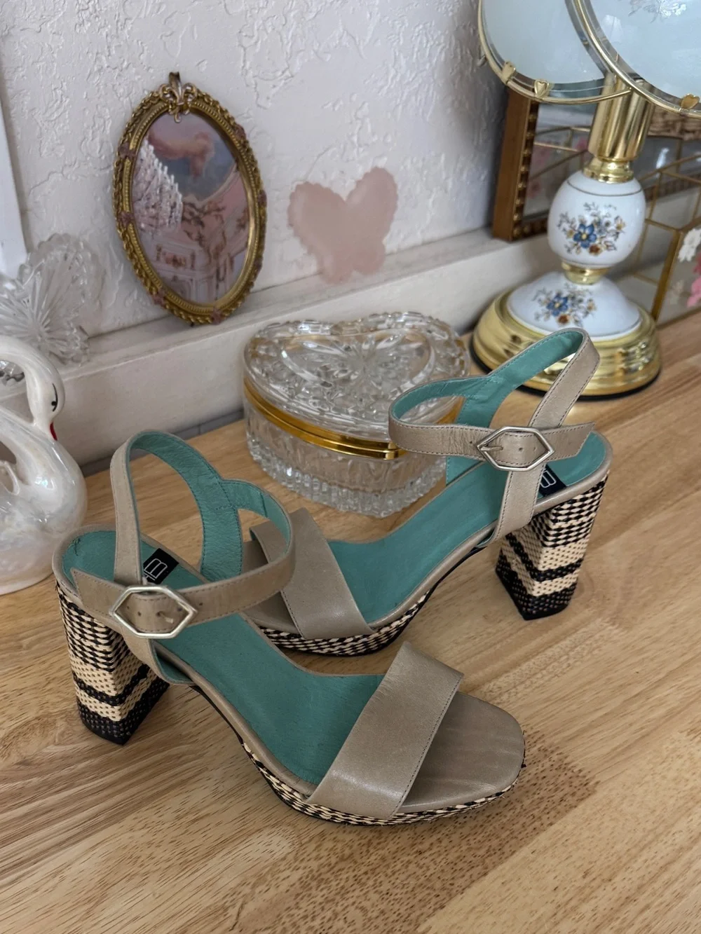 Y2K LAB platform heels with chunky woven block heels size 37 Boho Indie